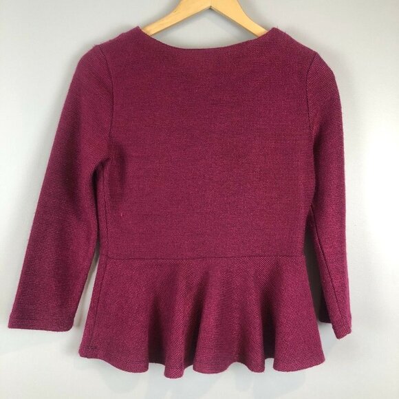 Anthropologie Dolce Vita Burgundy Beaded Gem Drop Peplum Sweater S - Picture 7 of 8